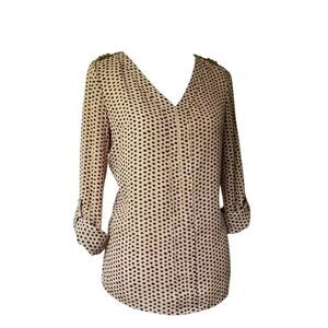 Dressbarn Stud Roll Sleeve Blouse Tan Black